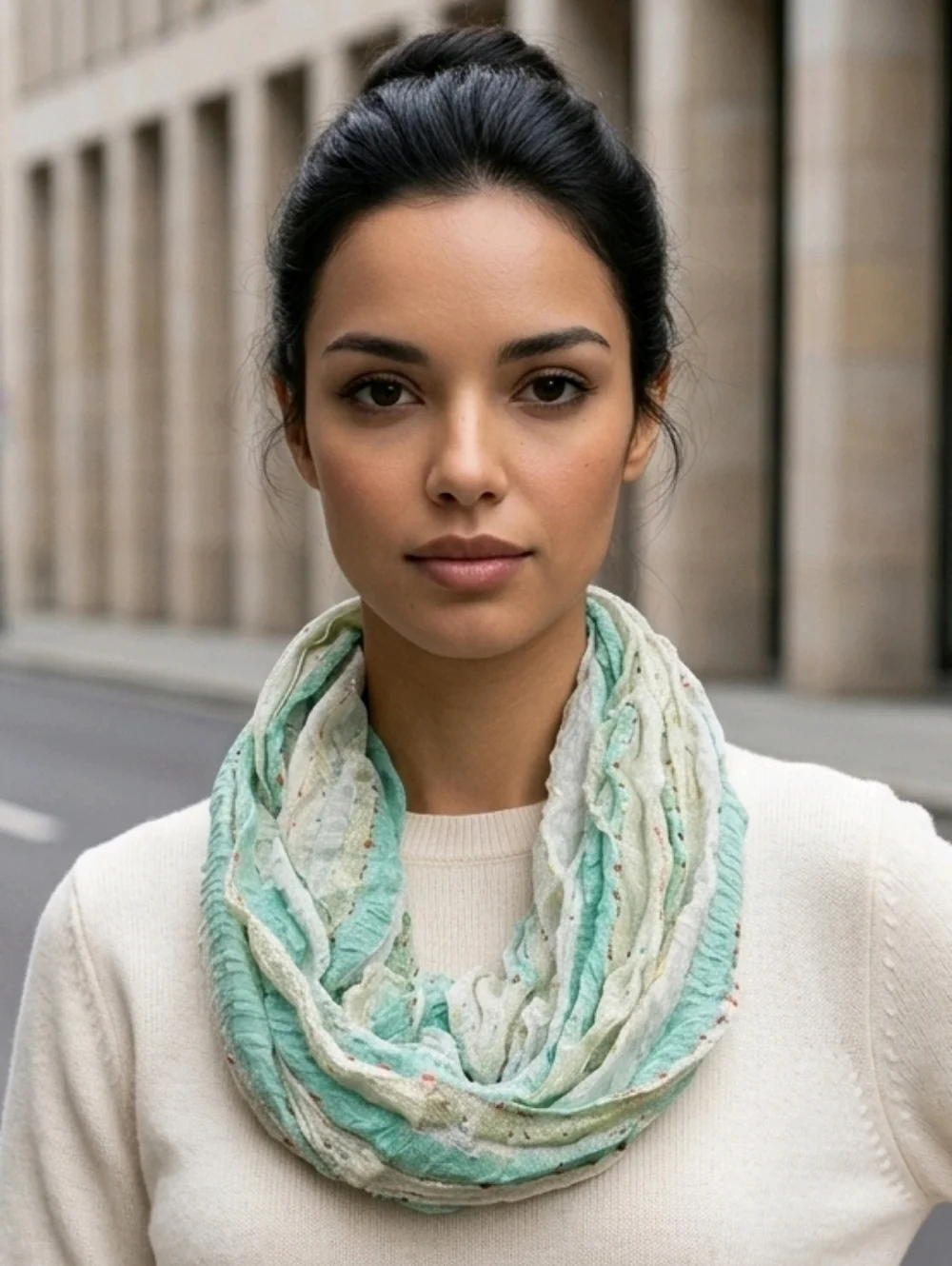 NWT Dress Barn Seaglass Green and Cream Infinity Scarf
